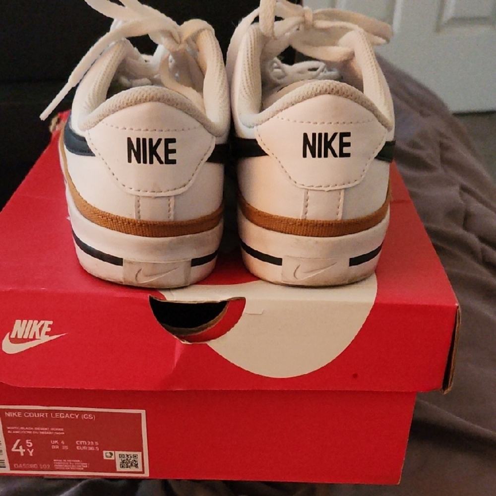 Nike Court Legacy Youth 4White, Black, and Tan Sneakers - Picture 2 of 3